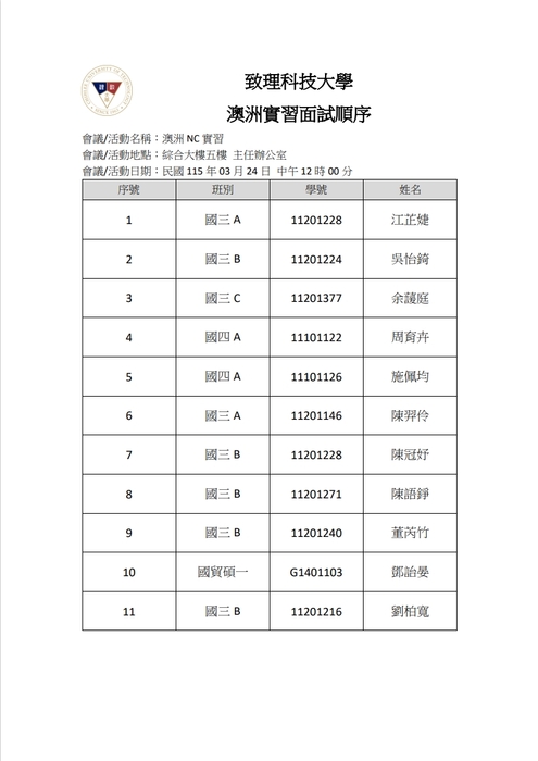 【國貿系】澳洲NC實習面試順序圖片